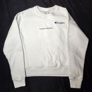 Champion Crewneck Sweatshirt Women's Medium White Vitamins Are Good